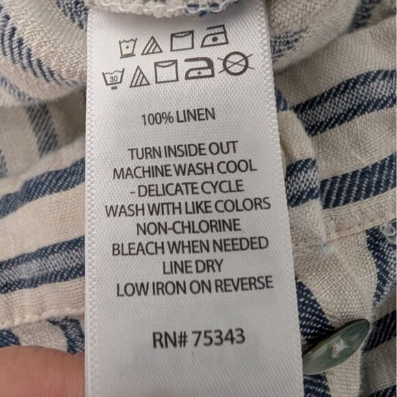 Tahari 100% Linen Stripe Maxi Skirt Womens Size Medium Blue Coastal Button Front - Picture 7 of 10